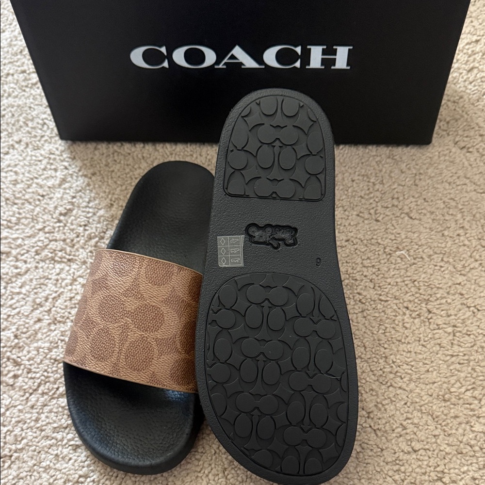 Retail Coach Brown Signature Monogram Women’s Slide Sandals - Picture 2 of 4